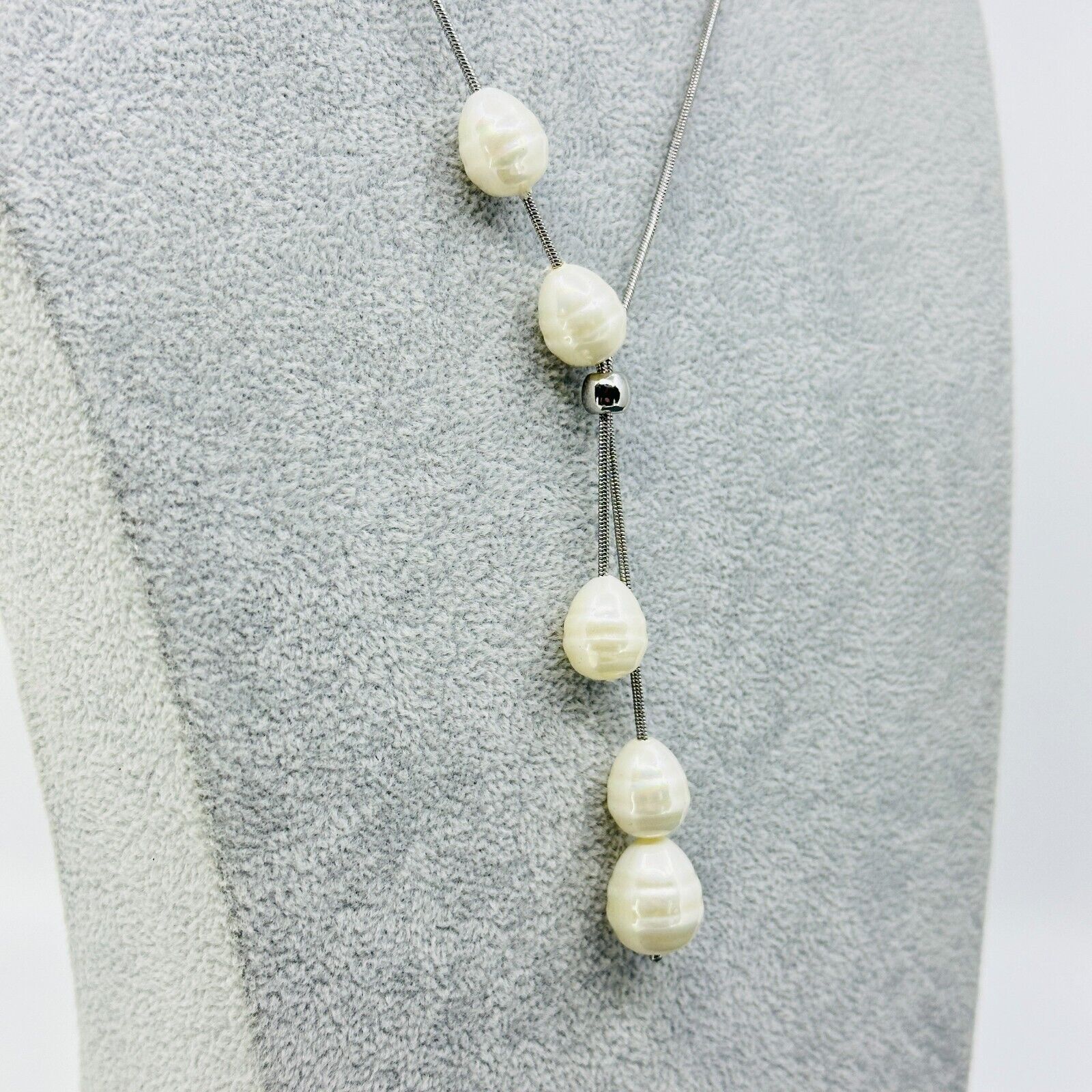 Chicos Necklace Faux Pearl Lariat Y Drop Silver Tone 36 Elegant Classic Jewelry 29$